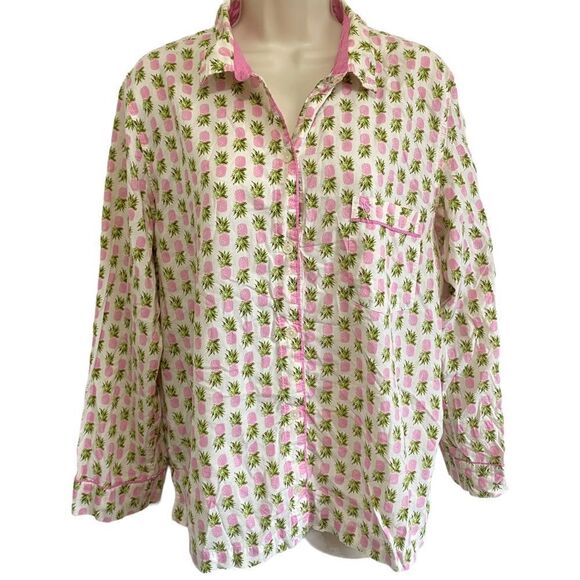 VICTORIAS SECRET Pineapple Print Button Front Pajama Top - Picture 1 of 11
